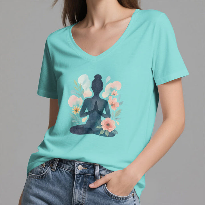 T-shirt de yoga et de méditation Olivenorma Inner Strength en coton à col en V - image 14