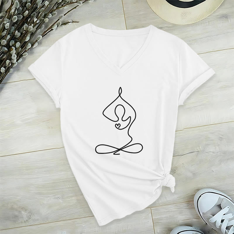 T-shirt de yoga et de méditation en coton à col en V Olivenorma Focus Balance - Blanc - 2XL - image 3