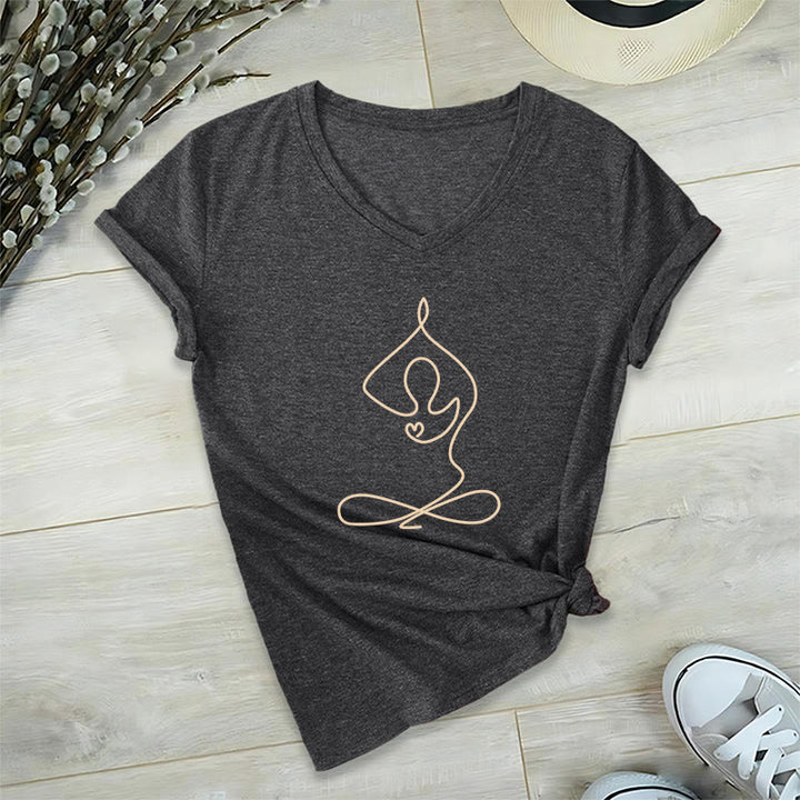 T-shirt de yoga et de méditation Olivenorma Focus Balance à col en V - Gris - 2XL - image 7