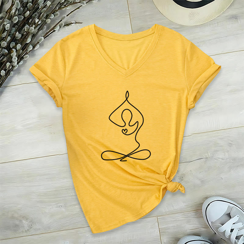 T-shirt de yoga et de méditation Olivenorma Focus Balance à col en V - Jaune - 2XL - image 23