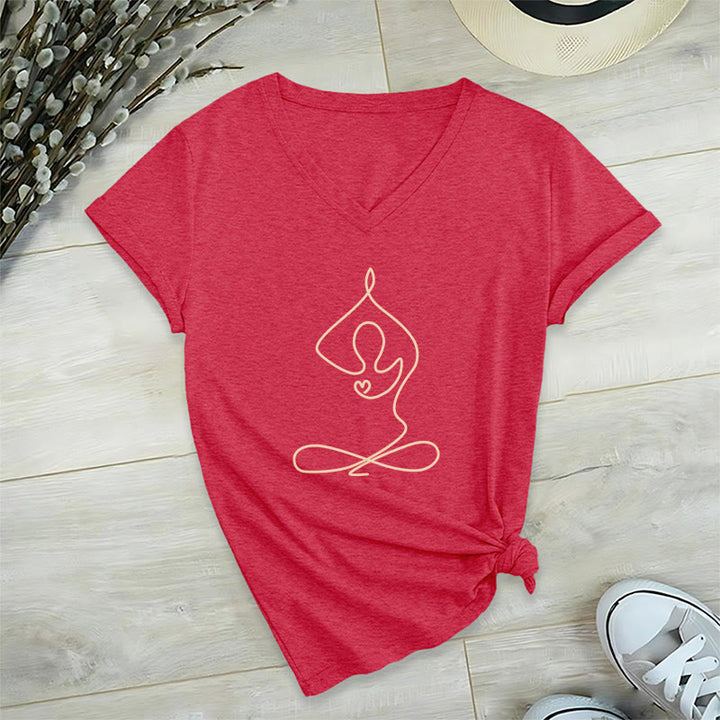 T-shirt de yoga et de méditation en coton à col en V Olivenorma Focus Balance - Rouge - 2XL - image 21
