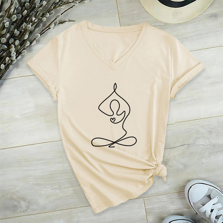 T-shirt de yoga et de méditation en coton à col en V Olivenorma Focus Balance - Kaki - 2XL - image 15