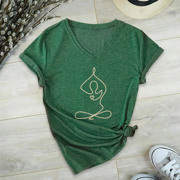 T-shirt de yoga et de méditation en coton à col en V Olivenorma Focus Balance - Vert foncé - 2XL - image 17