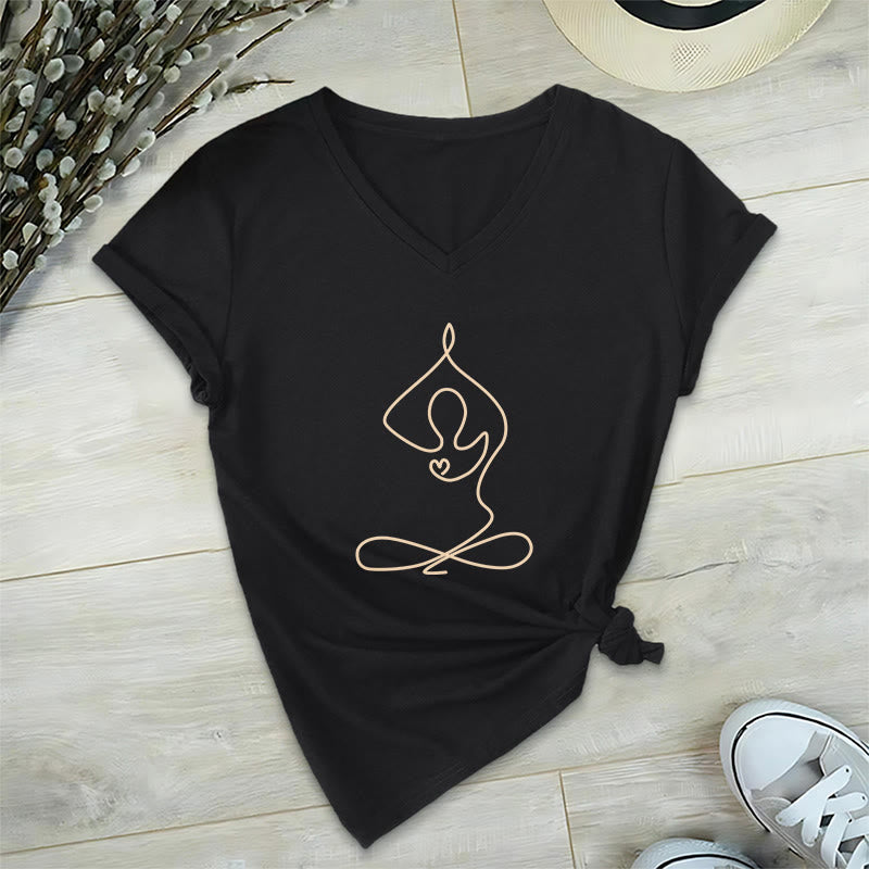 T-shirt de yoga et de méditation en coton à col en V Olivenorma Focus Balance - Noir - 2XL - image 5