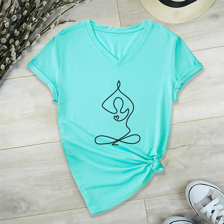 T-shirt de yoga et de méditation Olivenorma Focus Balance à col en V - Lac Bleu - 2XL - image 13