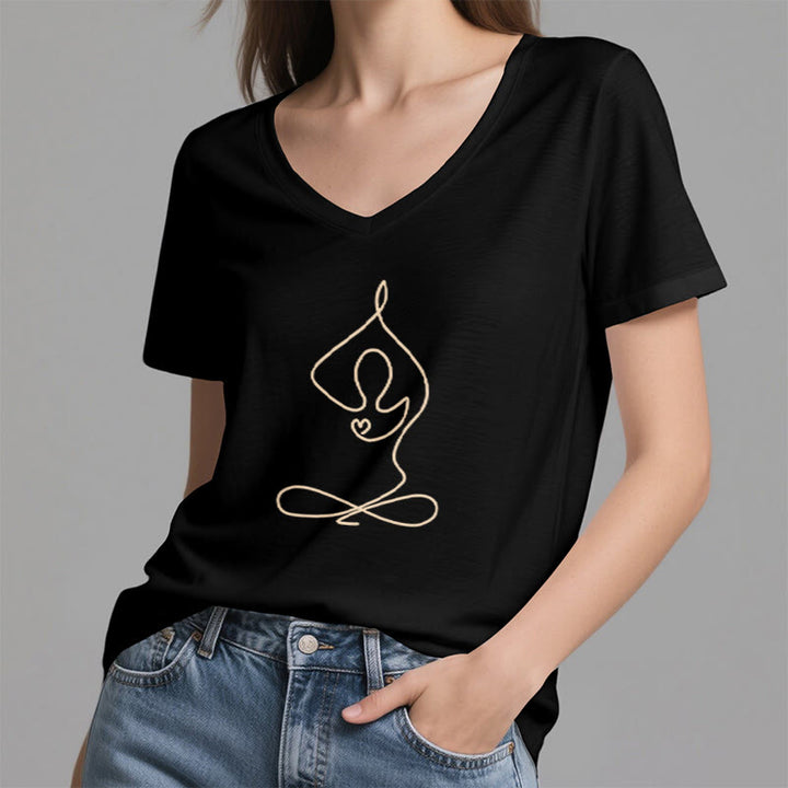 T-shirt de yoga et de méditation en coton à col en V Olivenorma Focus Balance - image 6