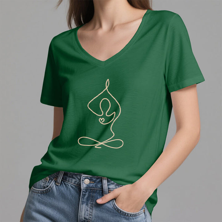 T-shirt de yoga et de méditation en coton à col en V Olivenorma Focus Balance - image 18