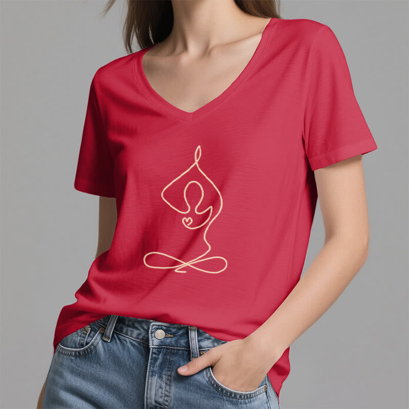 T-shirt de yoga et de méditation en coton à col en V Olivenorma Focus Balance - image 22