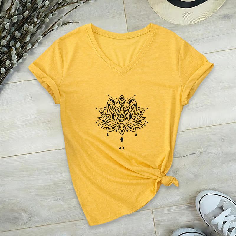 T-shirt de yoga et de méditation Olivenorma Mandala Energy Harmony à col en V en coton - Jaune - 2XL - image 23