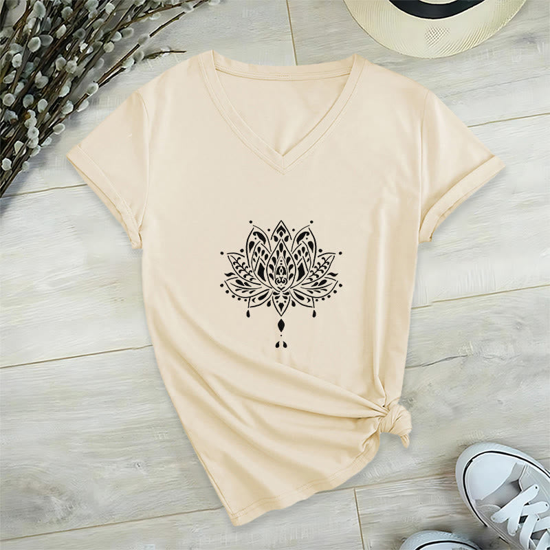 T-shirt de yoga et de méditation Olivenorma Mandala Energy Harmony à col en V - Kaki - 2XL - image 17
