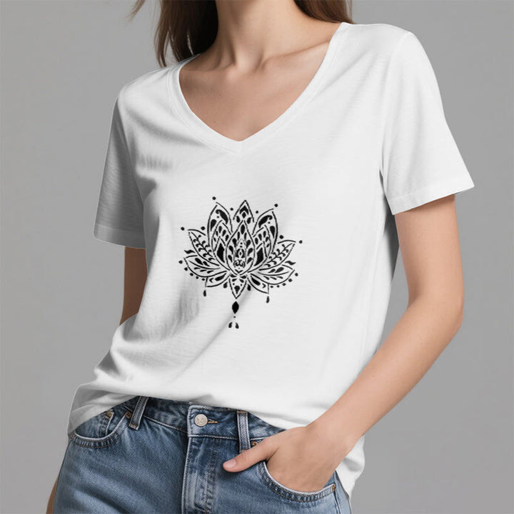 T-shirt de yoga et de méditation Olivenorma Mandala Energy Harmony à col en V en coton - image 4