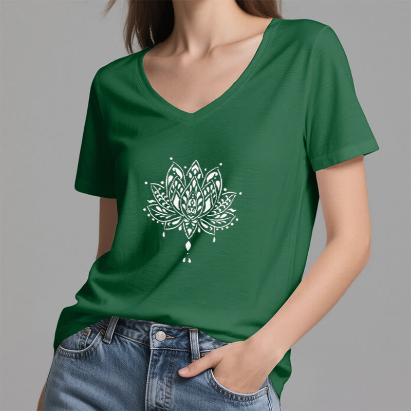 T-shirt de yoga et de méditation Olivenorma Mandala Energy Harmony à col en V en coton - image 1