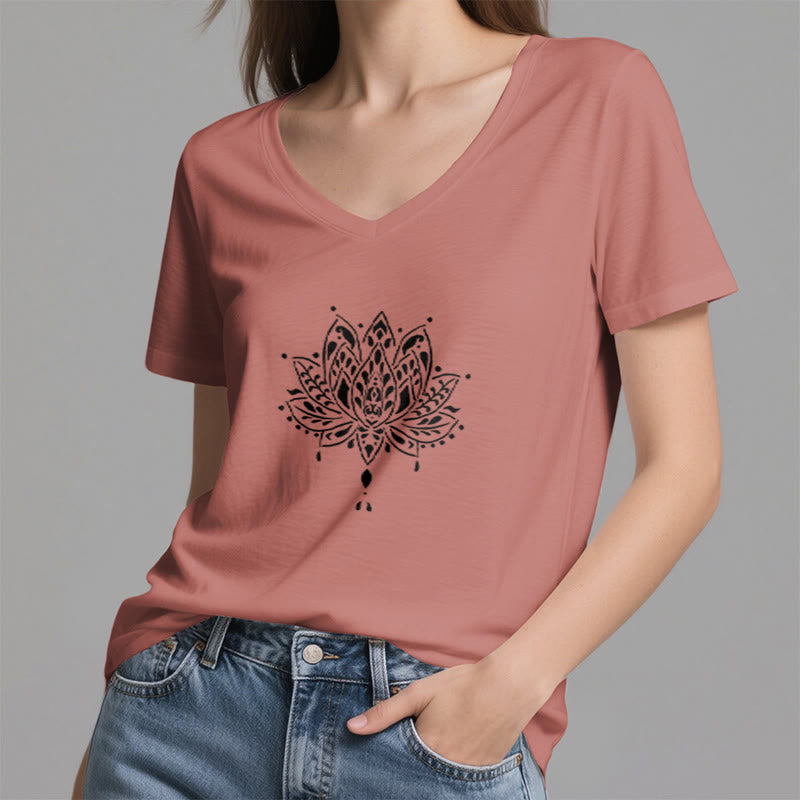 T-shirt de yoga et de méditation Olivenorma Mandala Energy Harmony à col en V en coton - image 12