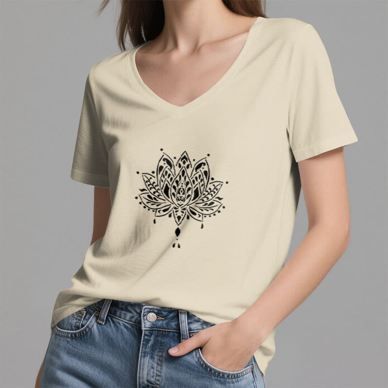 T-shirt de yoga et de méditation Olivenorma Mandala Energy Harmony à col en V en coton - image 18