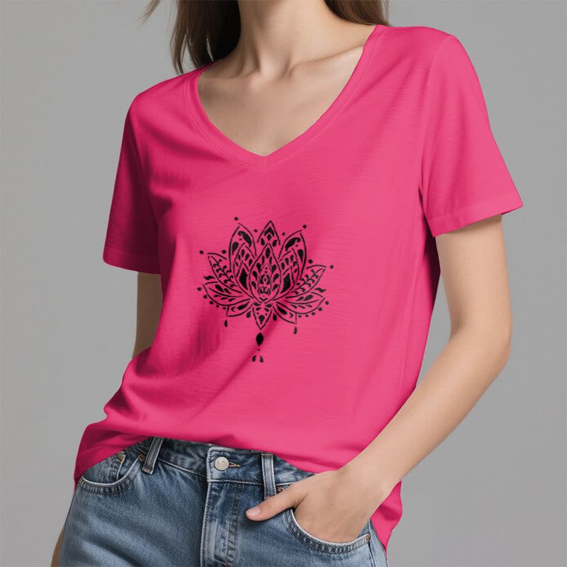 T-shirt de yoga et de méditation Olivenorma Mandala Energy Harmony à col en V en coton - image 26