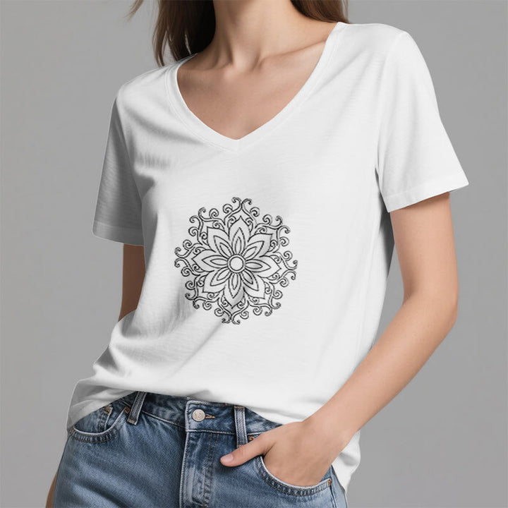 T-shirt de yoga et de méditation Olivenorma Mandala Force intérieure à col en V en coton - image 4