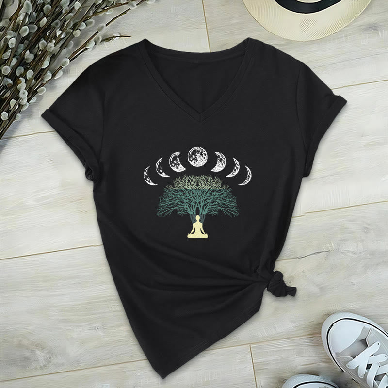 T-shirt de yoga et de méditation Olivenorma Arbre de Vie en coton à col en V - Noir - 2XL - image 5