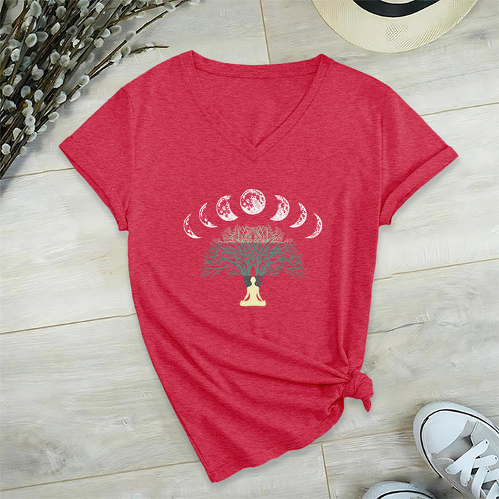T-shirt Olivenorma Arbre de Vie à col en V pour yoga et méditation - Rouge - 2XL - image 21