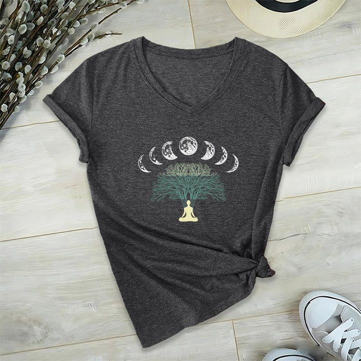 T-shirt de yoga et de méditation Olivenorma Arbre de Vie en coton à col en V - Gris - 2XL - image 7
