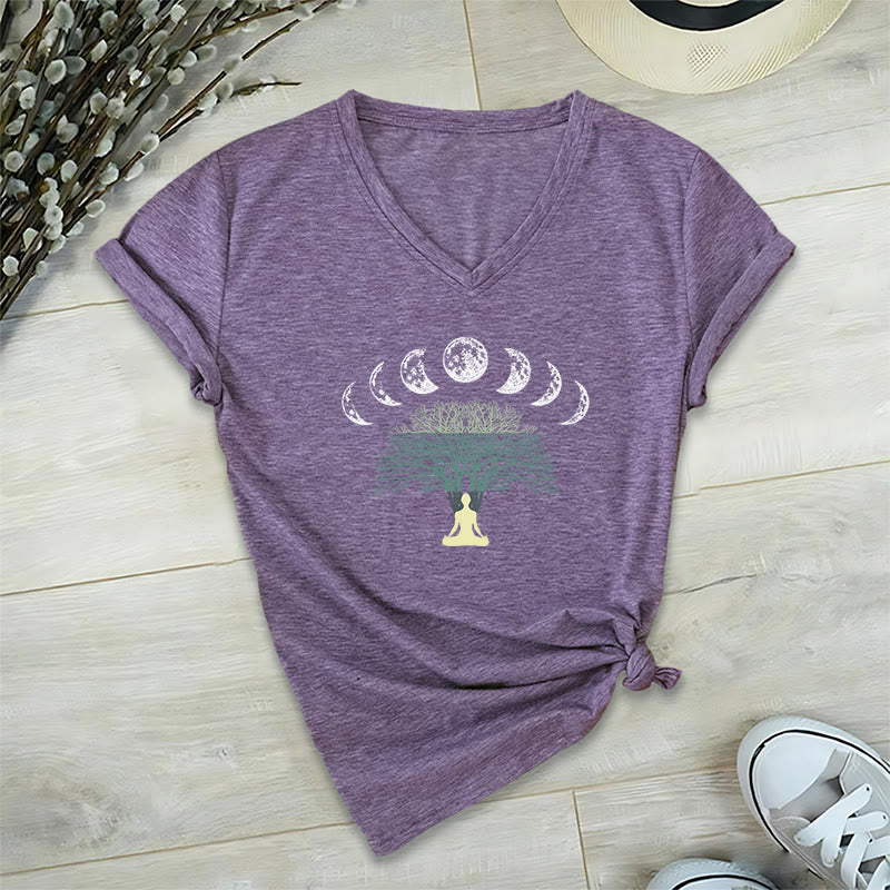 T-shirt de yoga et de méditation Olivenorma Arbre de Vie en coton à col en V - Violet - 2XL - image 9