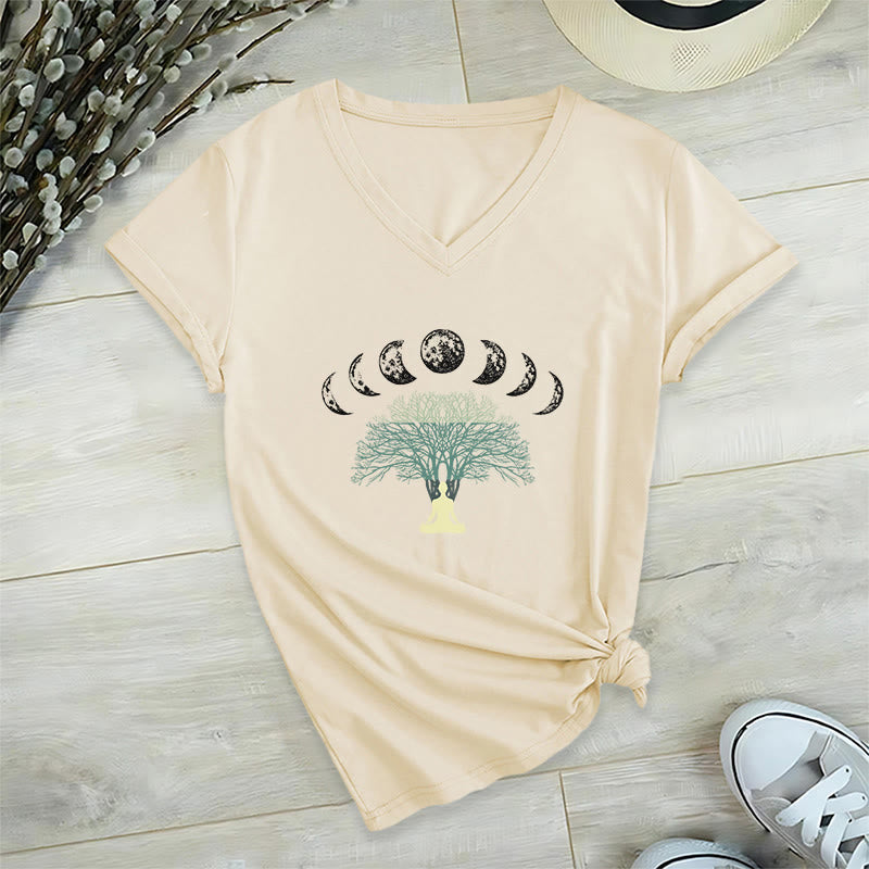 T-shirt de yoga et de méditation Olivenorma Arbre de Vie en coton à col en V - Kaki - 2XL - image 15