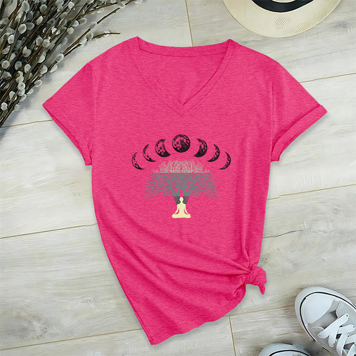 T-shirt Olivenorma Arbre de Vie à col en V pour yoga et méditation - Rose rouge - 2XL - image 25