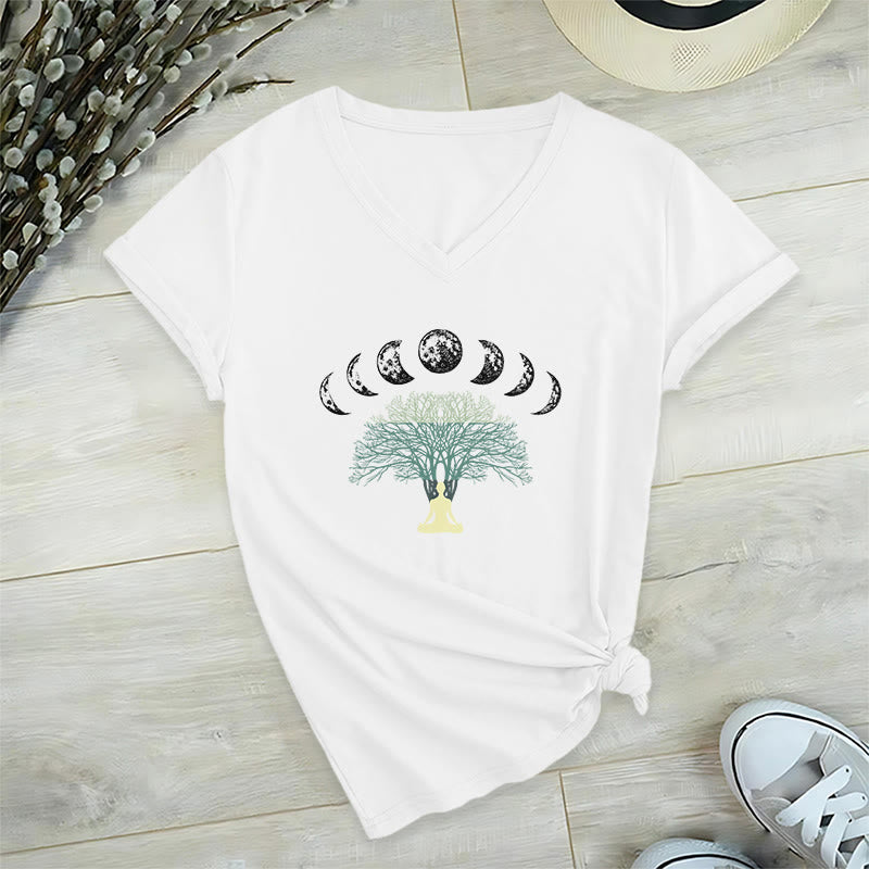 T-shirt de yoga et de méditation Olivenorma Arbre de Vie en coton à col en V - Blanc - 2XL - image 3