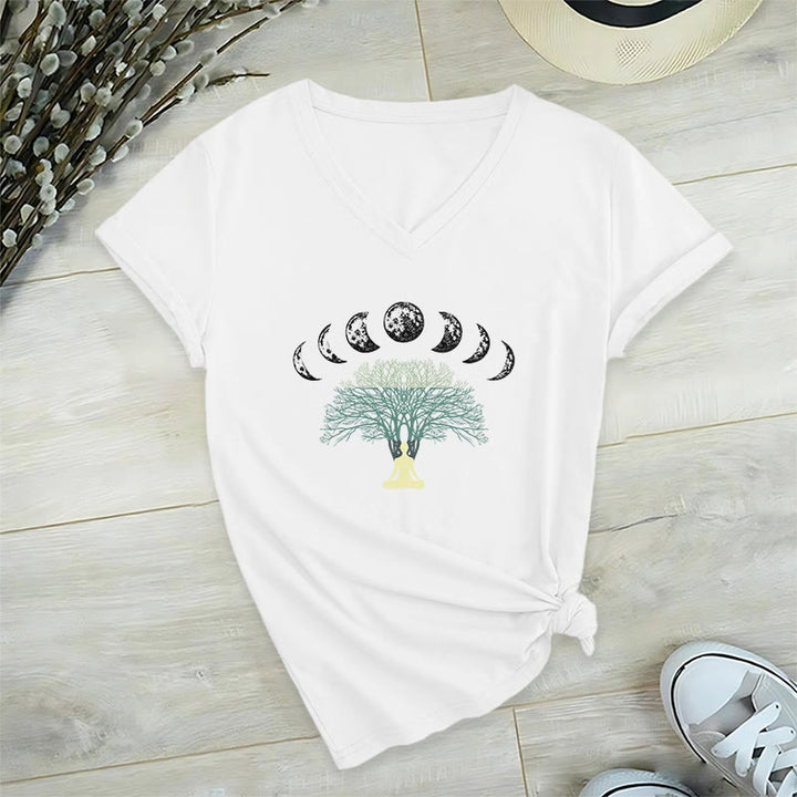 T-shirt de yoga et de méditation Olivenorma Arbre de Vie en coton à col en V - Blanc - 2XL - image 3