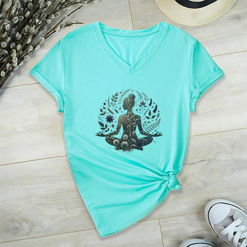T-shirt de yoga et de méditation Olivenorma à col en V, inspiré par la nature et la pleine conscience - Lac Bleu - 2XL - image 13