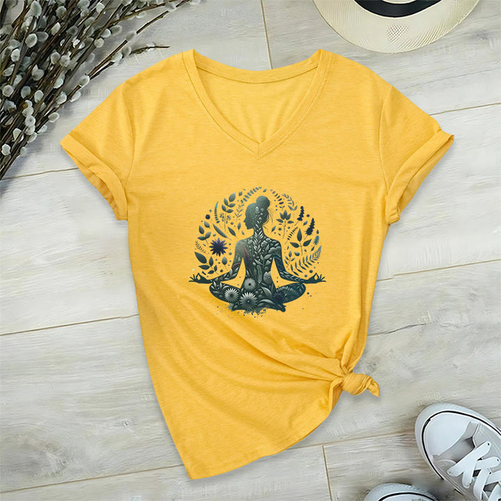 T-shirt de yoga et de méditation Olivenorma à col en V, inspiré par la nature et la pleine conscience - Jaune - 2XL - image 23