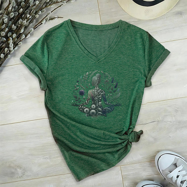 T-shirt de yoga et de méditation Olivenorma à col en V, inspiré par la nature et la pleine conscience - Vert foncé - 2XL - image 17