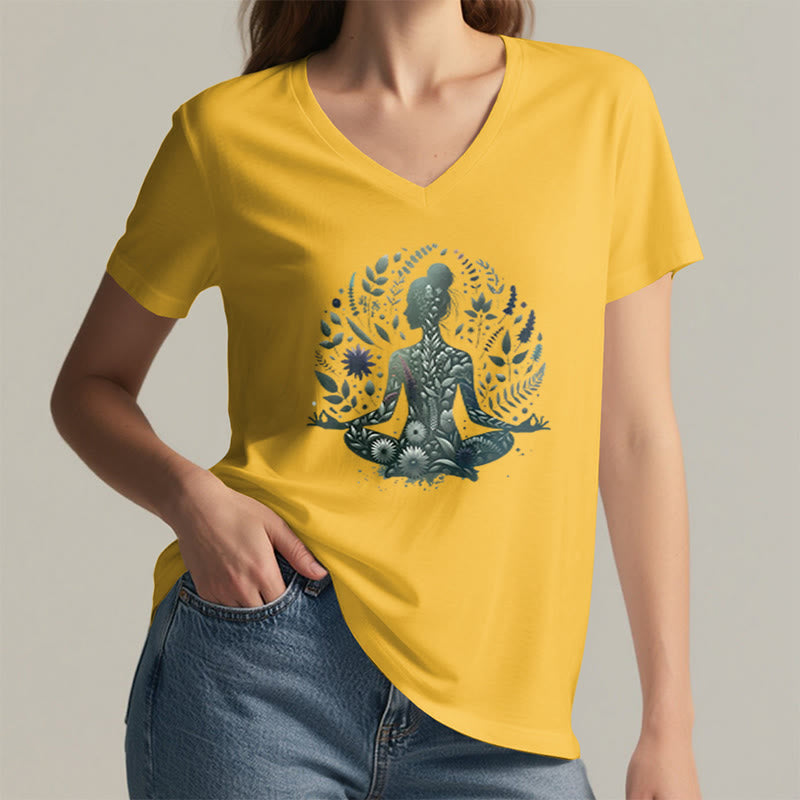 T-shirt de yoga et de méditation Olivenorma à col en V, inspiré par la nature et la pleine conscience - image 24