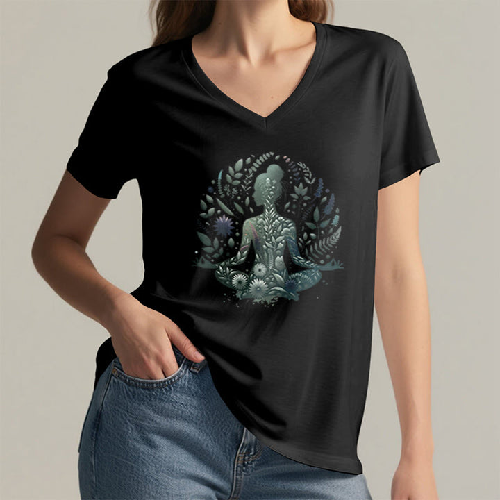 T-shirt de yoga et de méditation Olivenorma à col en V, inspiré par la nature et la pleine conscience - image 4