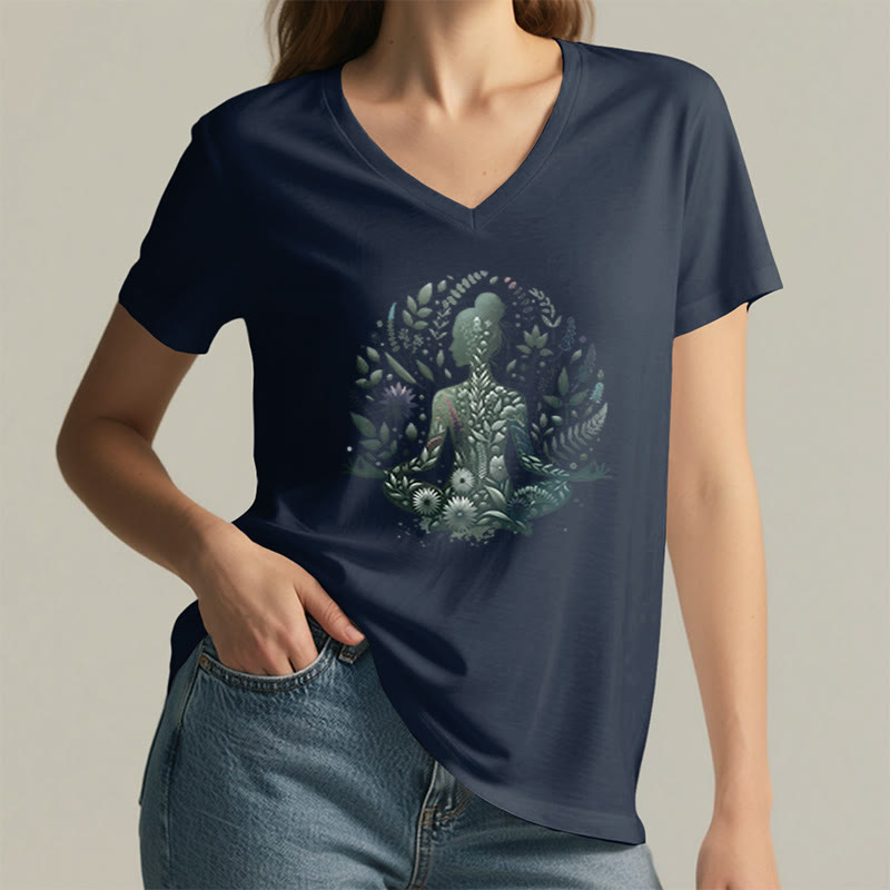 T-shirt de yoga et de méditation Olivenorma à col en V, inspiré par la nature et la pleine conscience - image 12