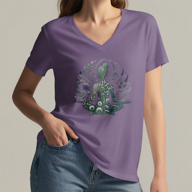 T-shirt de yoga et de méditation Olivenorma à col en V, inspiré par la nature et la pleine conscience - image 8
