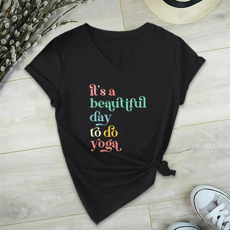 T-shirt col V Olivenorma« C'est une belle journée pour faire du yoga » - Noir - 2XL - image 5