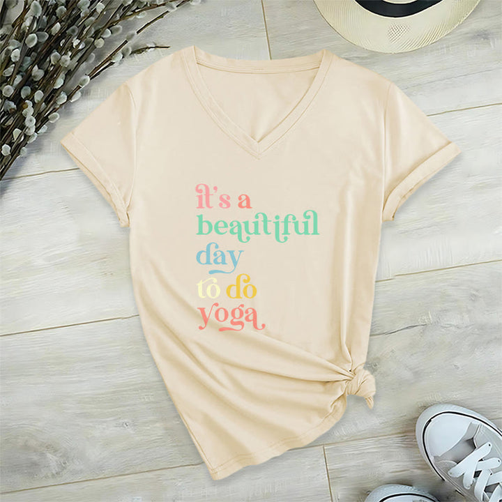 T-shirt col V Olivenorma« C'est une belle journée pour faire du yoga » - Kaki - 2XL - image 15