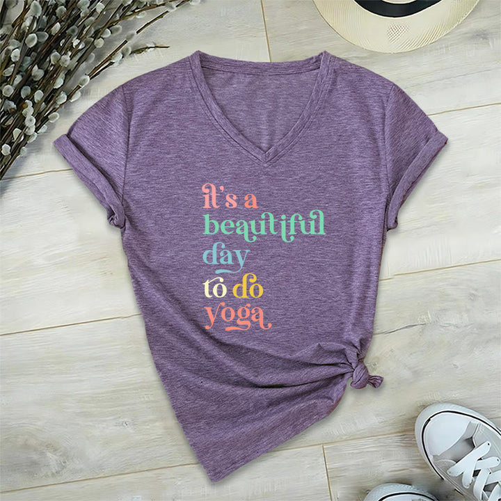 T-shirt col V Olivenorma« C'est une belle journée pour faire du yoga » - Violet - 2XL - image 7