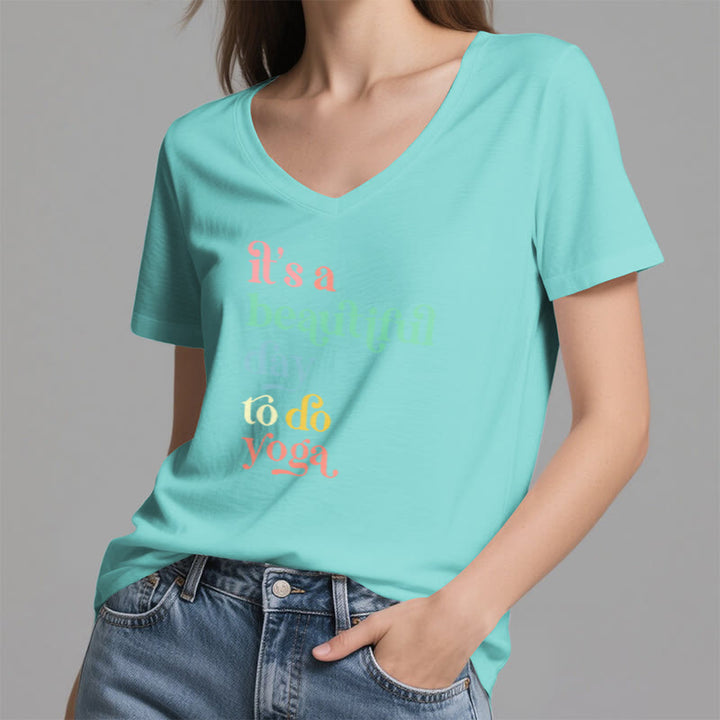 T-shirt col V Olivenorma« C'est une belle journée pour faire du yoga » - image 14