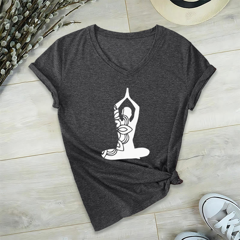 T-shirt de méditation Olivenorma Yoga Pose Mindful Energy à col en V - Gris - 2XL - image 7