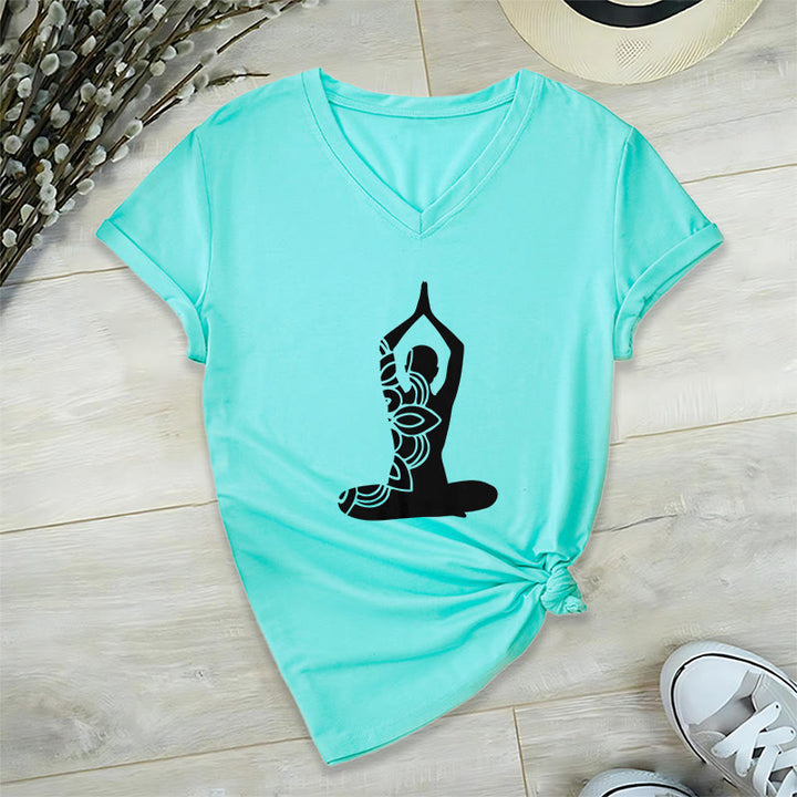 T-shirt de méditation Olivenorma Yoga Pose Mindful Energy à col en V - Lac Bleu - 2XL - image 15