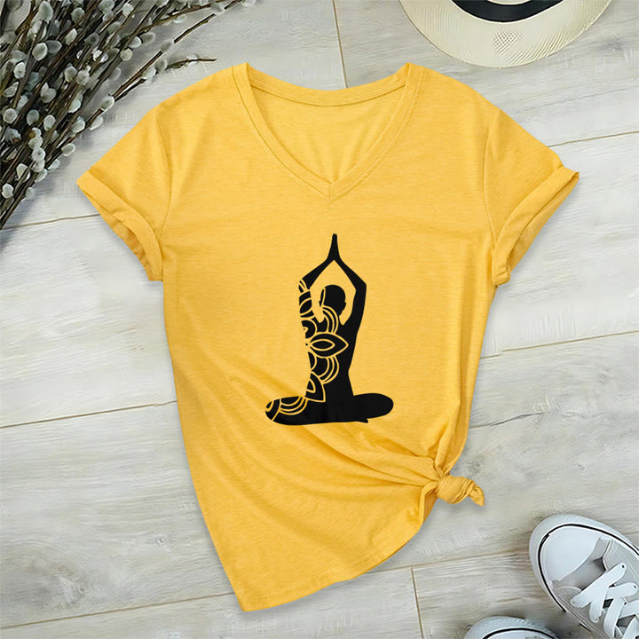T-shirt de méditation Olivenorma Yoga Pose Mindful Energy à col en V - Jaune - 2XL - image 23