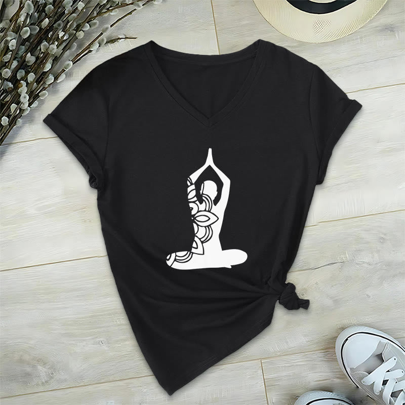 T-shirt de méditation Olivenorma Yoga Pose Mindful Energy à col en V - Noir - 2XL - image 5