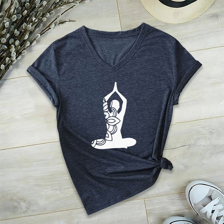 T-shirt de méditation Olivenorma Yoga Pose Mindful Energy à col en V - Bleu marine - 2XL - image 13