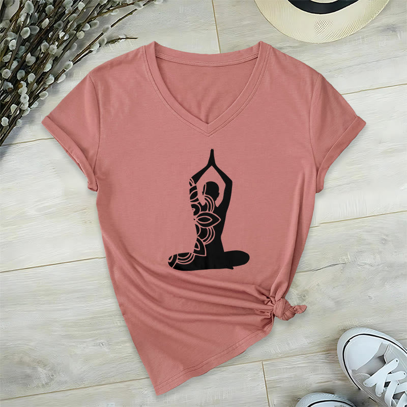 T-shirt de méditation Olivenorma Yoga Pose Mindful Energy à col en V - Rose - 2XL - image 11