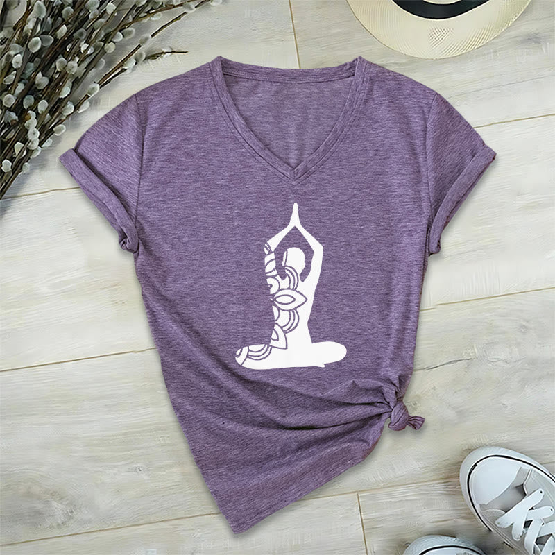 T-shirt de méditation Olivenorma Yoga Pose Mindful Energy à col en V - Violet - 2XL - image 9