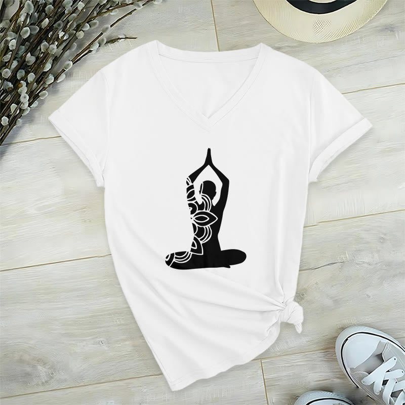 T-shirt de méditation Olivenorma Yoga Pose Mindful Energy à col en V - Blanc - 2XL - image 3