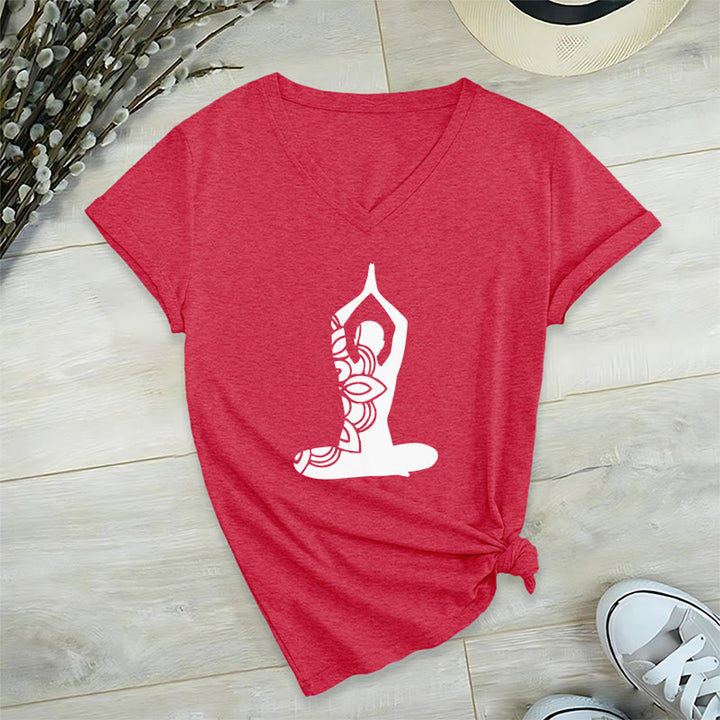 T-shirt de méditation Olivenorma Yoga Pose Mindful Energy à col en V - Rouge - 2XL - image 21