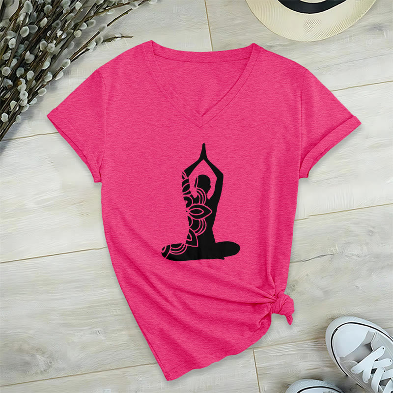 T-shirt de méditation Olivenorma Yoga Pose Mindful Energy à col en V - Rose rouge - 2XL - image 25