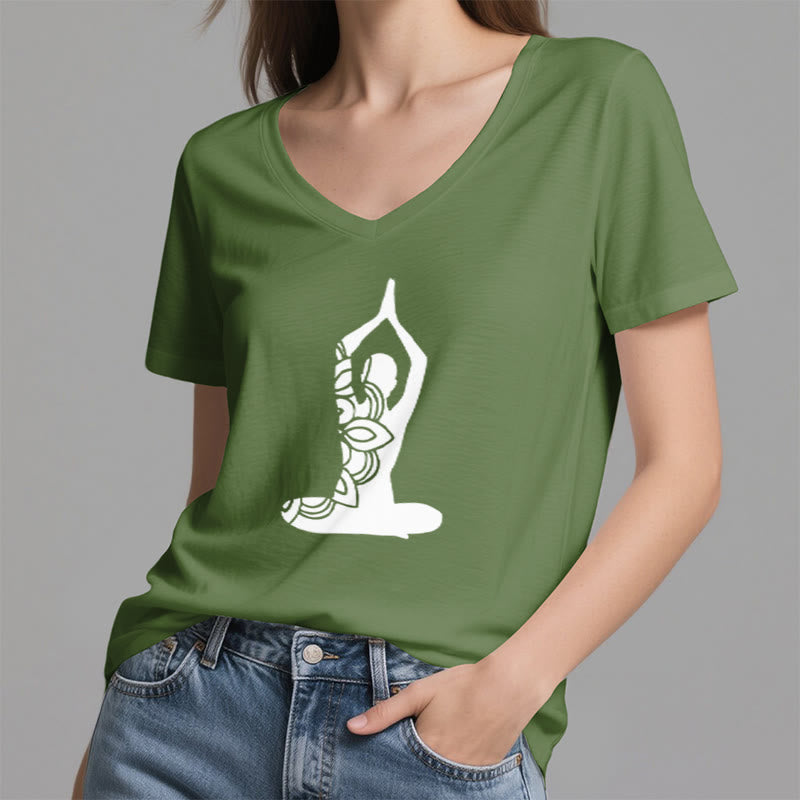 T-shirt de méditation Olivenorma Yoga Pose Mindful Energy à col en V - image 20